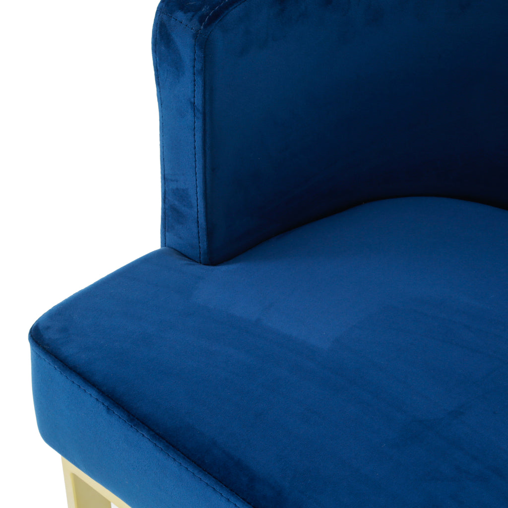 Blue Velvet Accent Chair with Polished Gold Sled Base