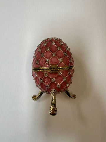 Ornate Pink Enamel & Egg Trinket Box with Gold Tone Stand