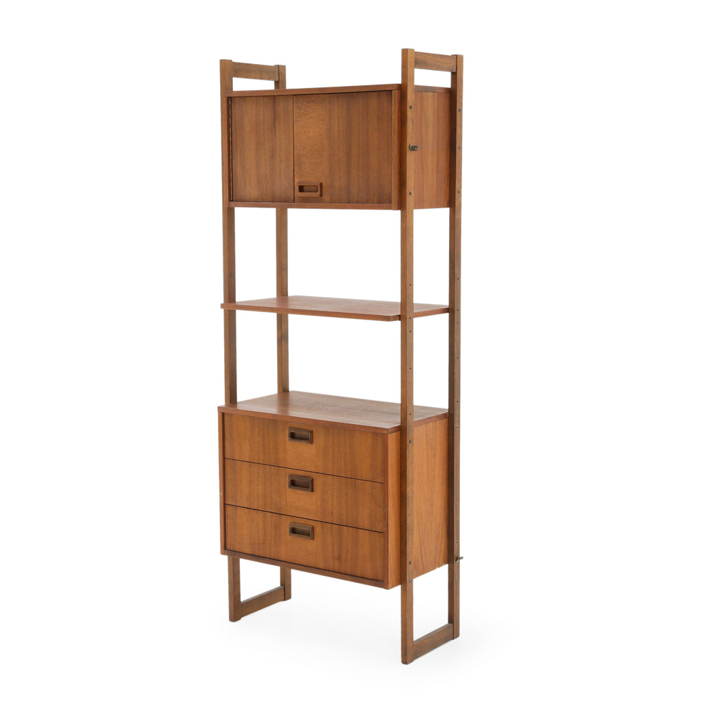 Wood Bookcase with Sliding Cabinet and Drawers