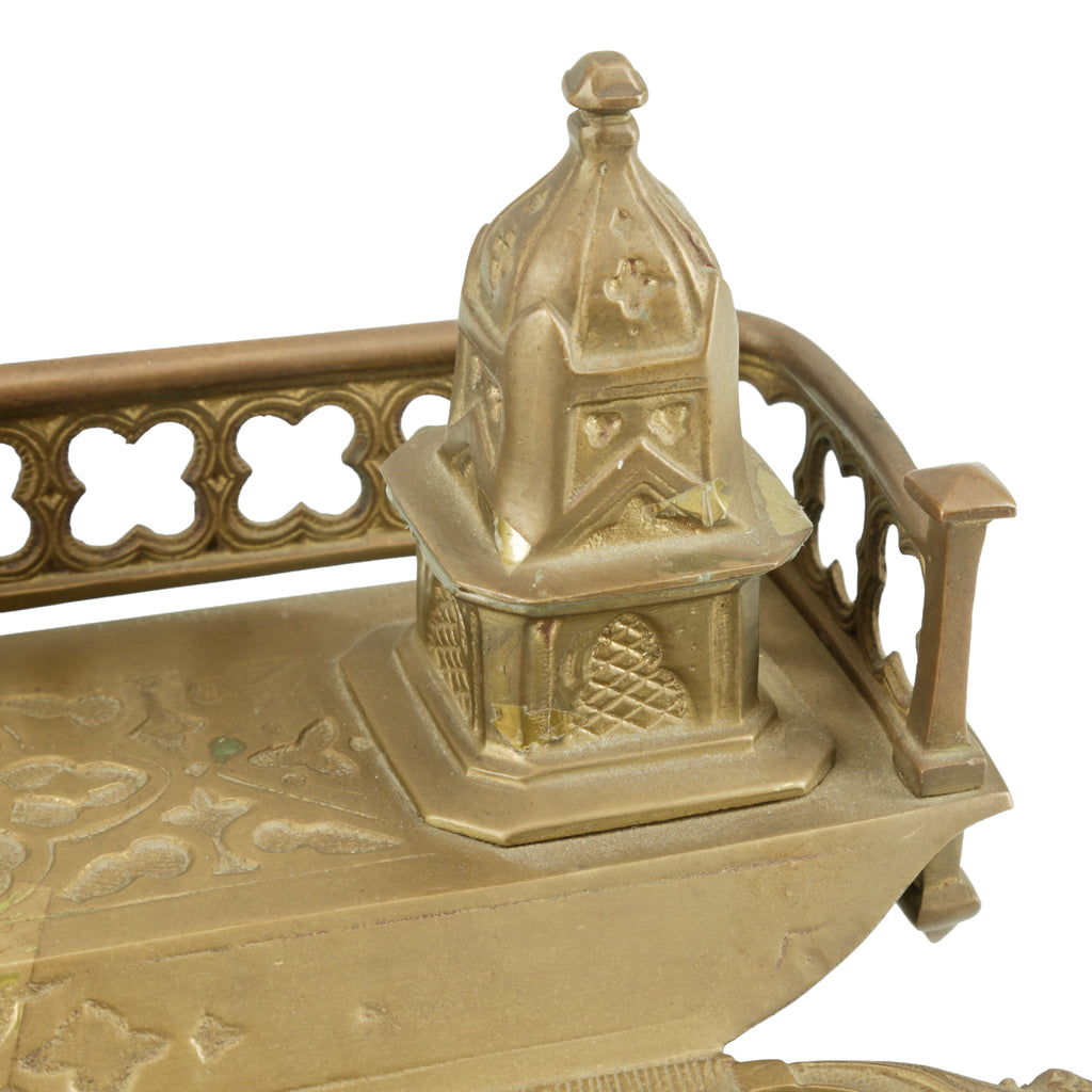 Brass Gothic Revival Double Inkwell