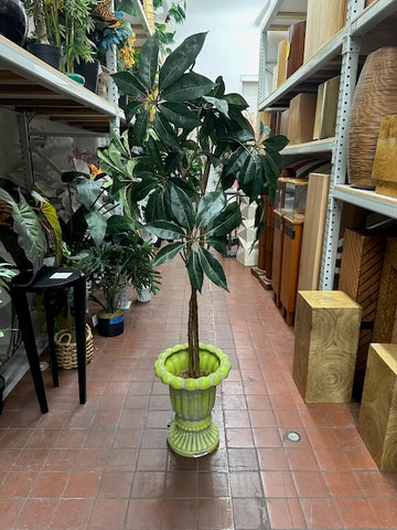 Faux/Fake Green Schefflera Plant in Chartreuse Urn Planter