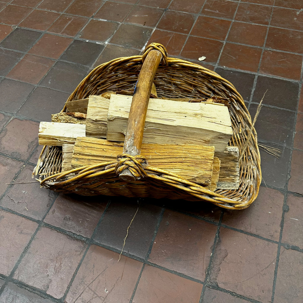Wicker Woven Kindling Basket with Wood Handle