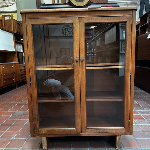 Wood and Glass Display Hutch with Rounded Top and Turned Legs