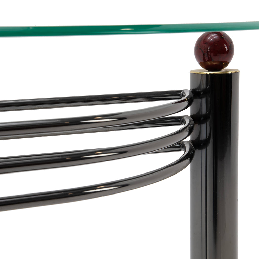 Dark Metal and Glass Semi-Circular Console Table