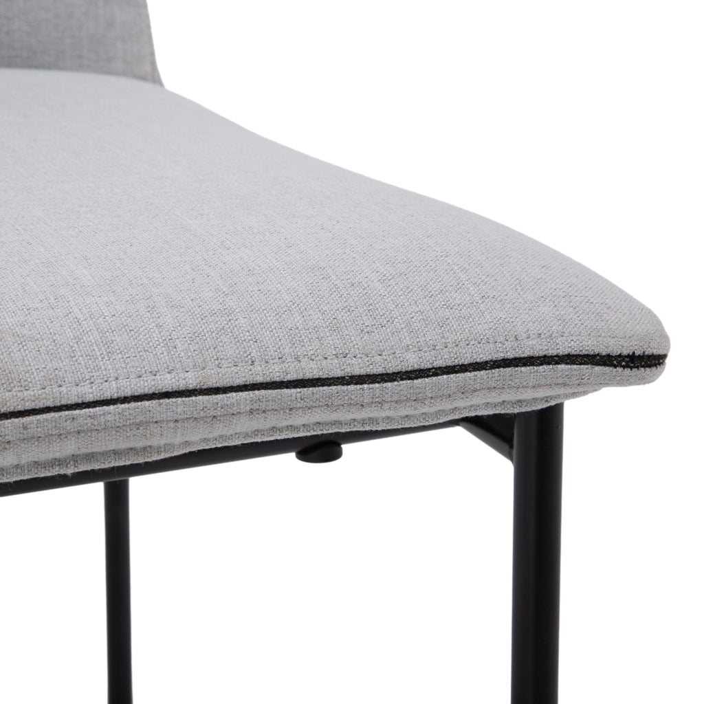 Light Gray Fabric Upholstered Dining Chair with Black Metal Frame