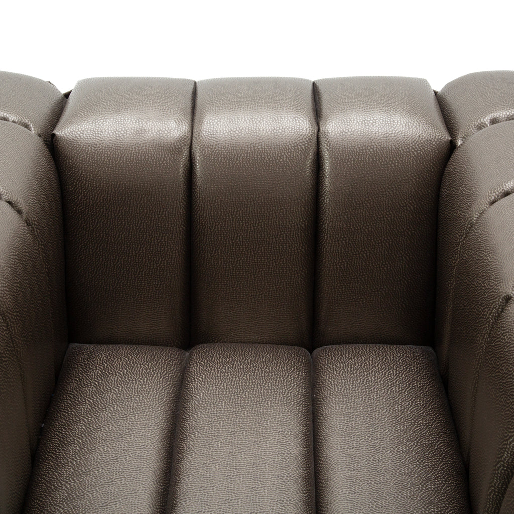 Dark Gray Channel-Tufted Faux Leather Armchair