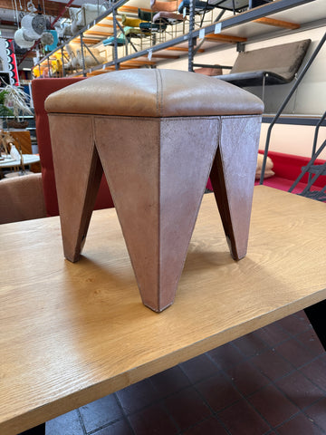 Leather Square Ottoman with V-Shaped Legs