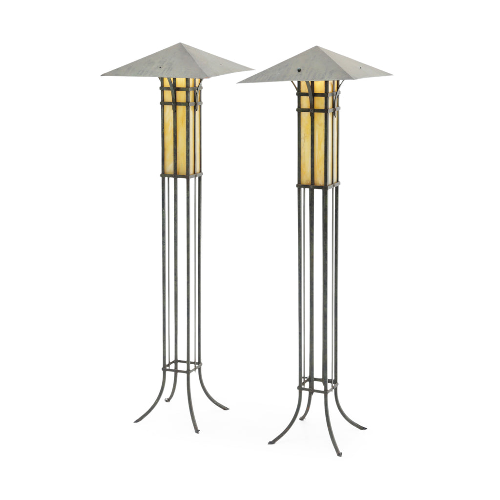 Amber Stained Glass Craftsman Floor Lamps