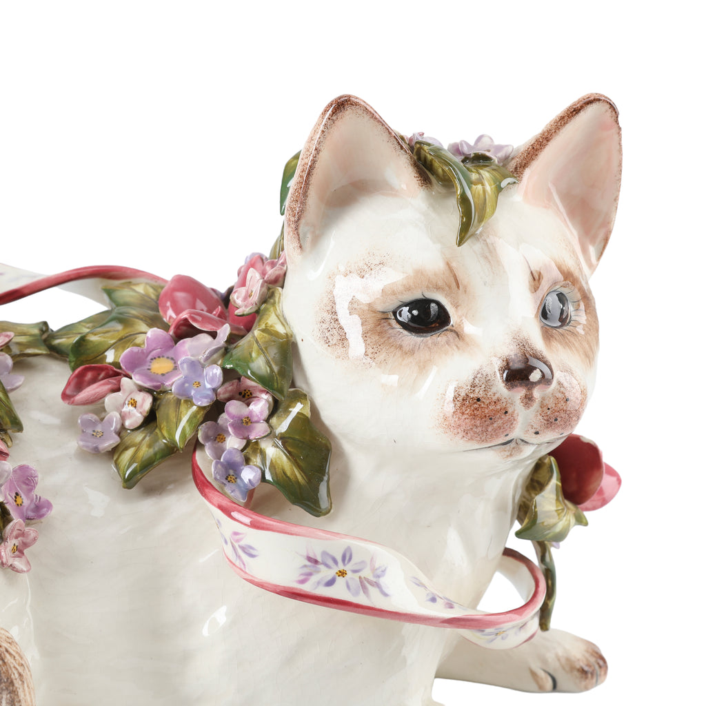 Cream Ceramic Decorative Cat Figurine