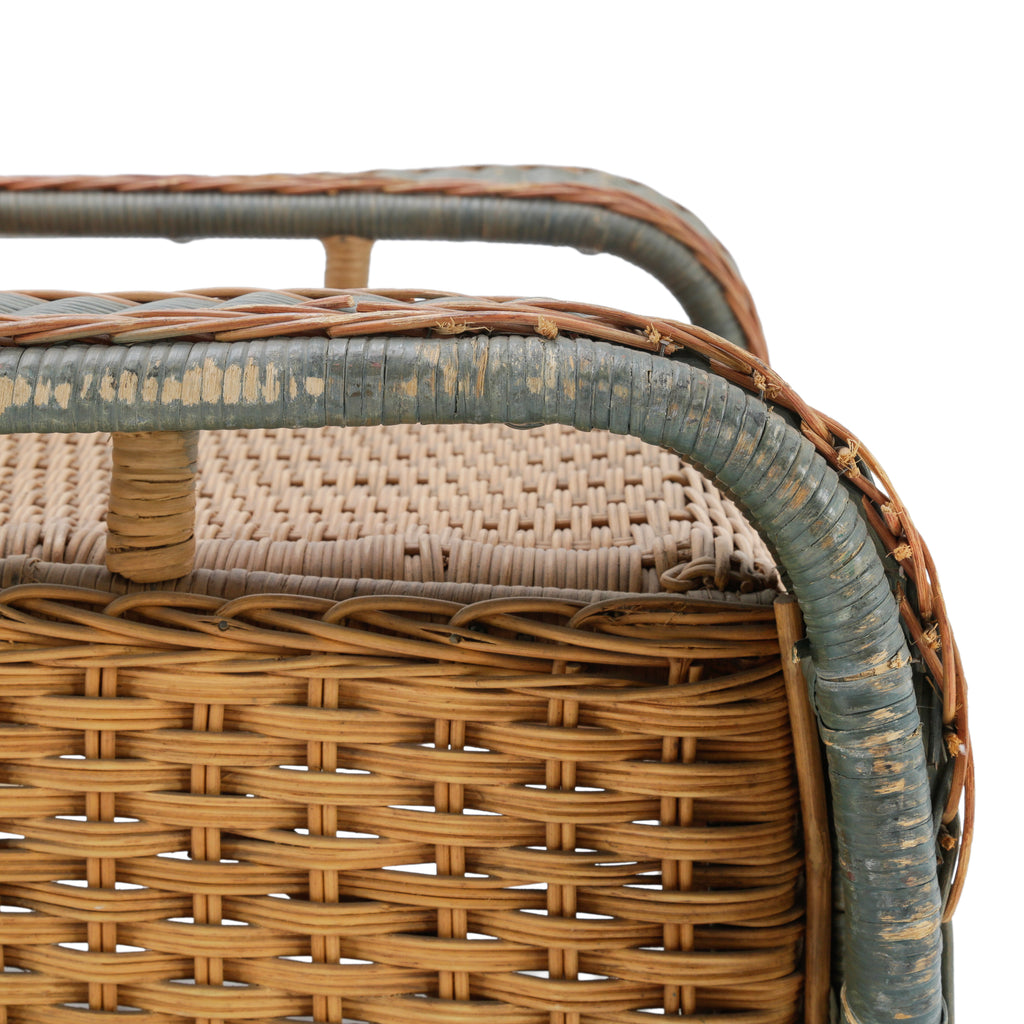 Wicker Chaise Lounge with Sage Green Accents