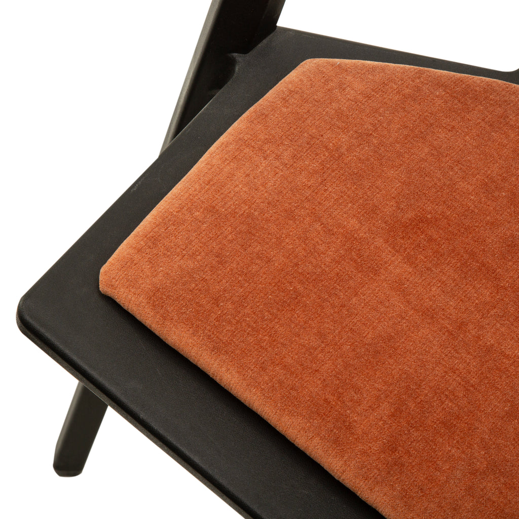 Matte Black Wood Dining Chair with Burnt Orange Upholstered Seat