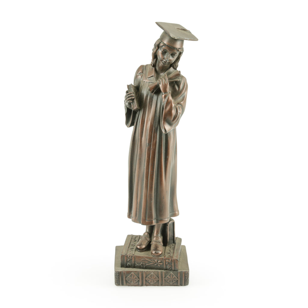 Bronze-Toned Female Graduate Figurine with Stacked Books