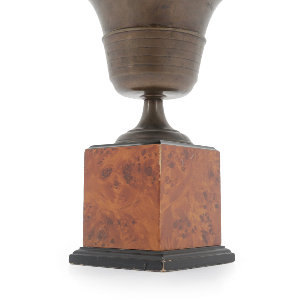 Aged Bronze Urn on Wood Pedestal