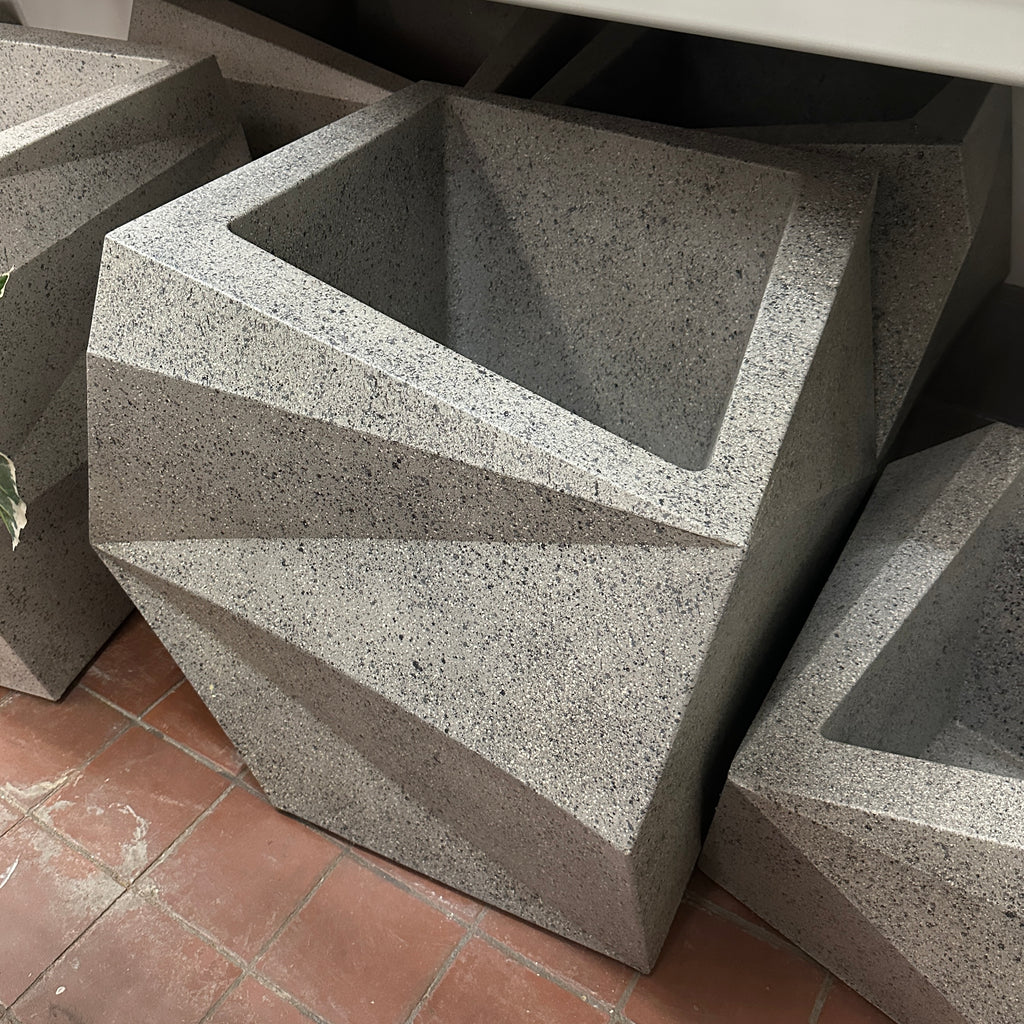 Gray Speckled Large Geometric Concrete Planter