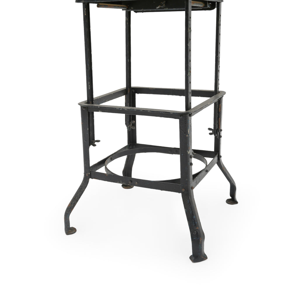 Industrial Adjustable Wood and Black Iron Bar Stool