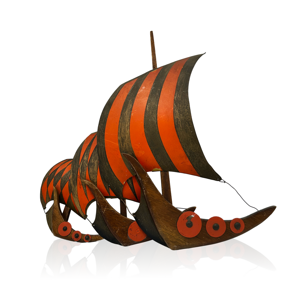 Dark Brown Wood Viking Longship Set