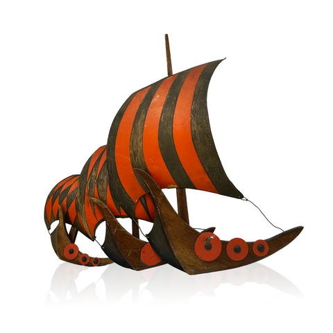 Dark Brown Wood Viking Longship Set