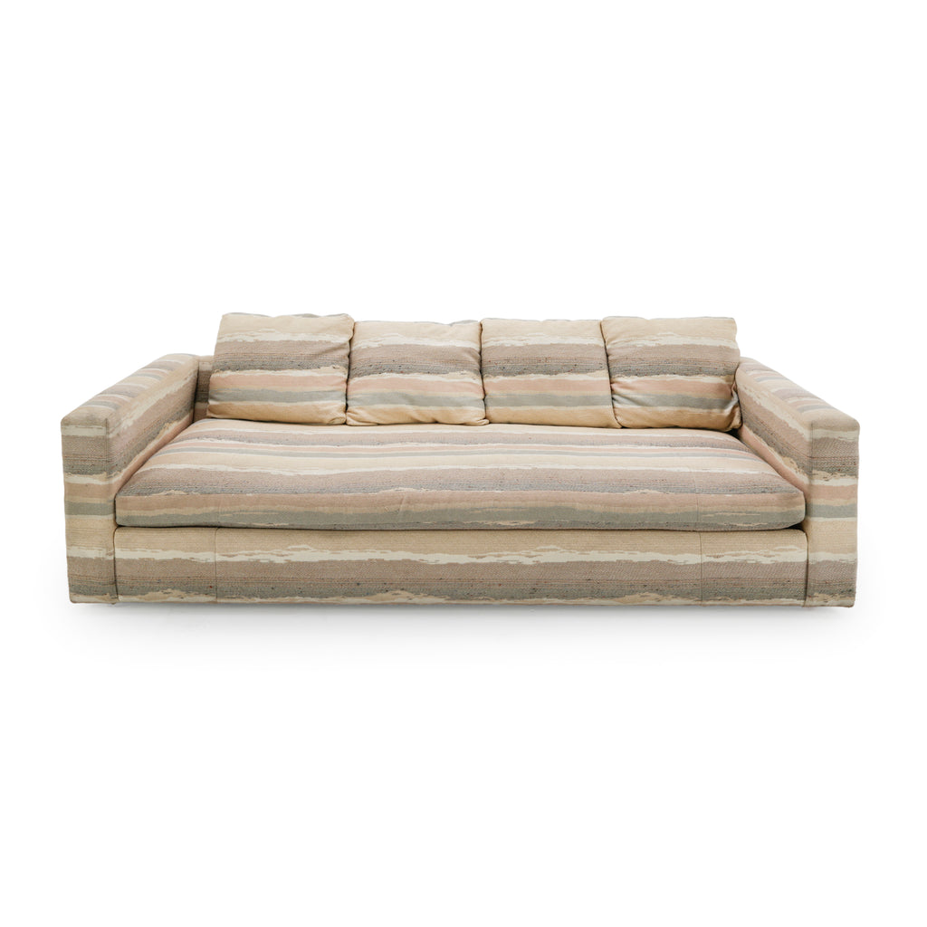 Muted Striped Upholstered Sofa with Wide Arms