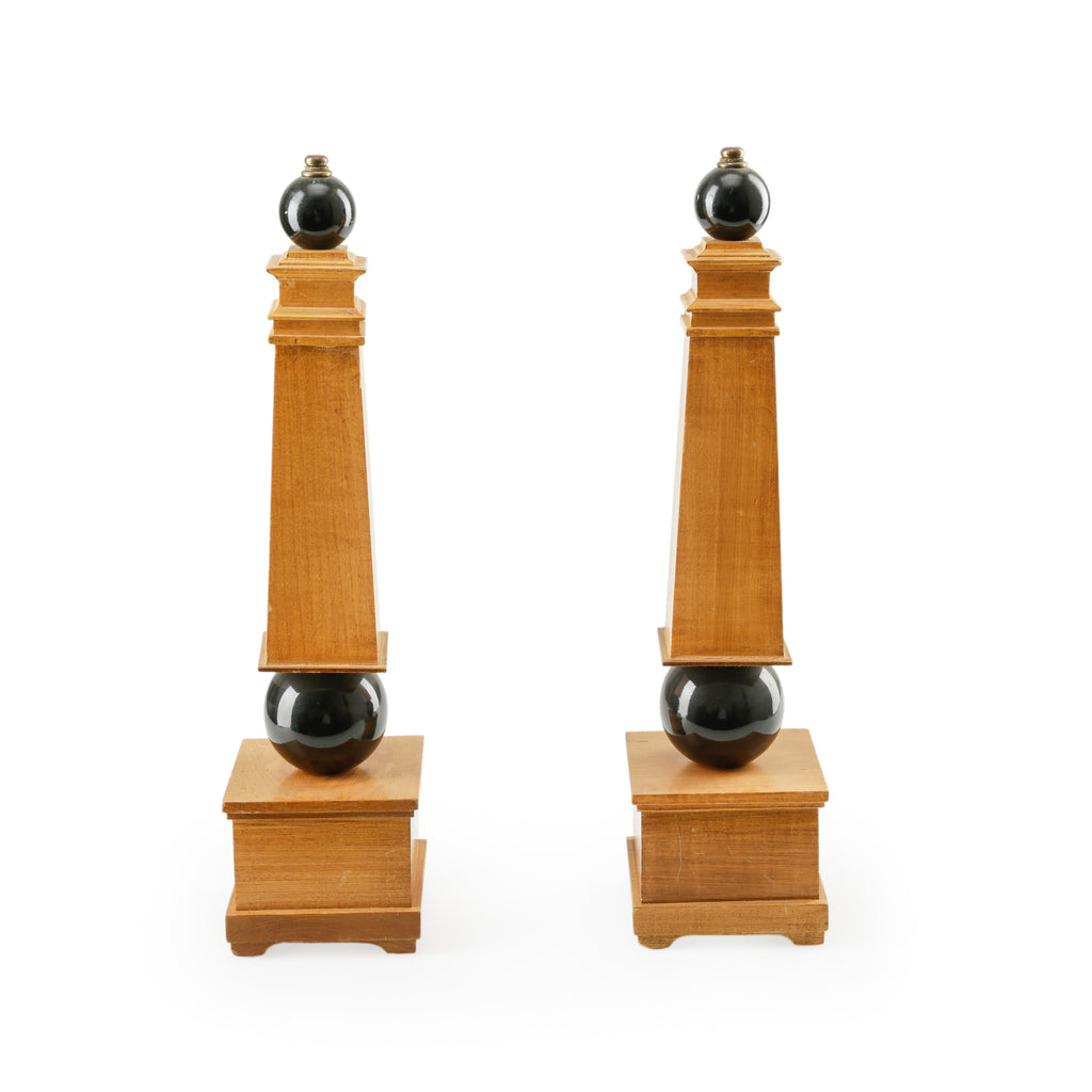 Blonde Wood and Glossy Black Sphere Obelisk