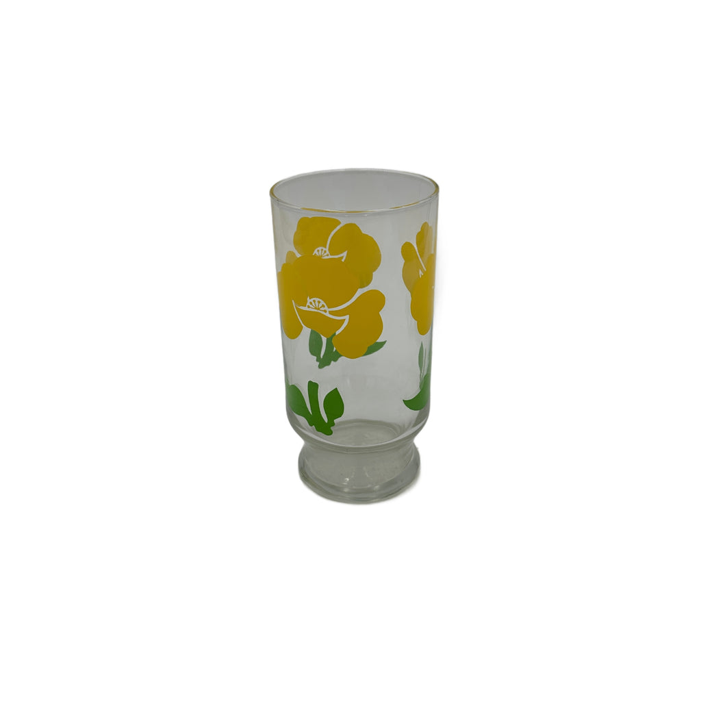 Glass Tumbler with Yellow Poppy Floral Pattern