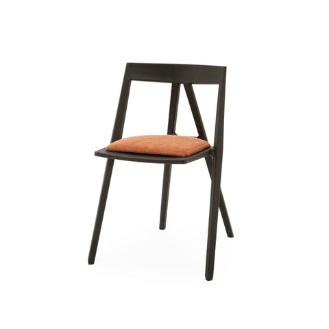 Matte Black Wood Dining Chair with Burnt Orange Upholstered Seat