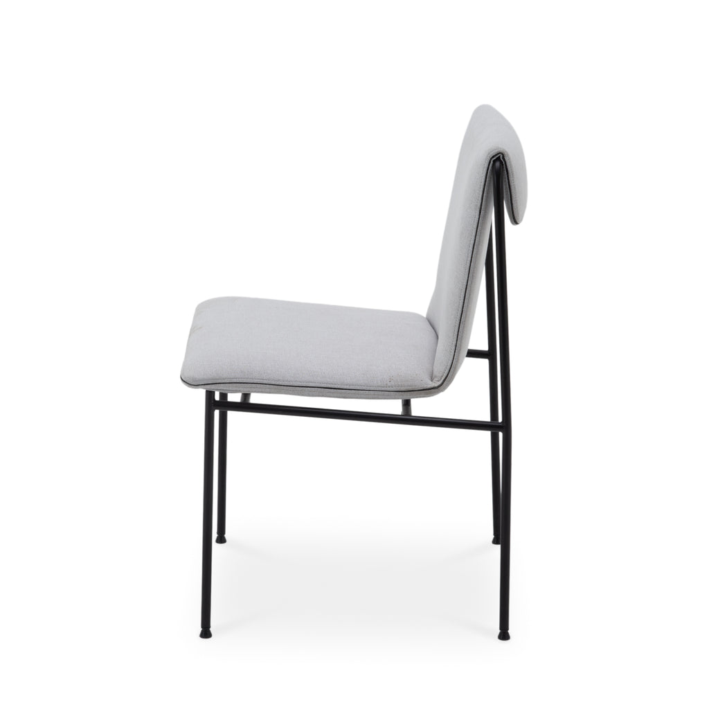 Light Gray Fabric Upholstered Dining Chair with Black Metal Frame