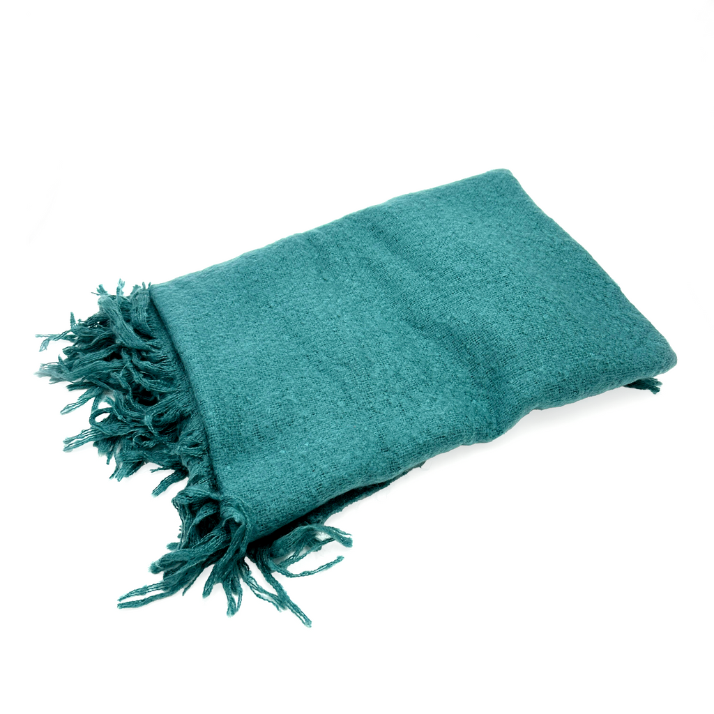 Teal Woven Fringed Throw Blanket