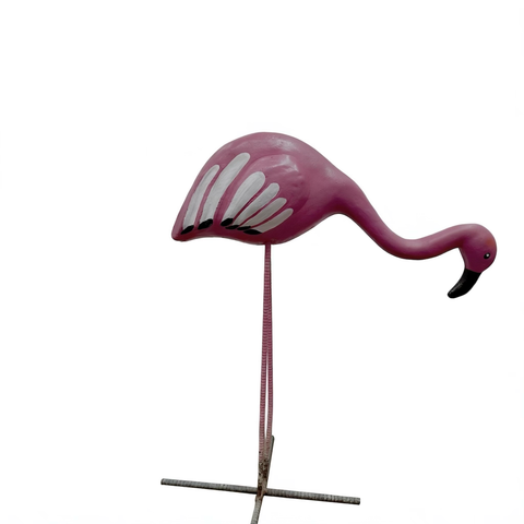Pink Flamingo Lawn Ornament with Metal Base