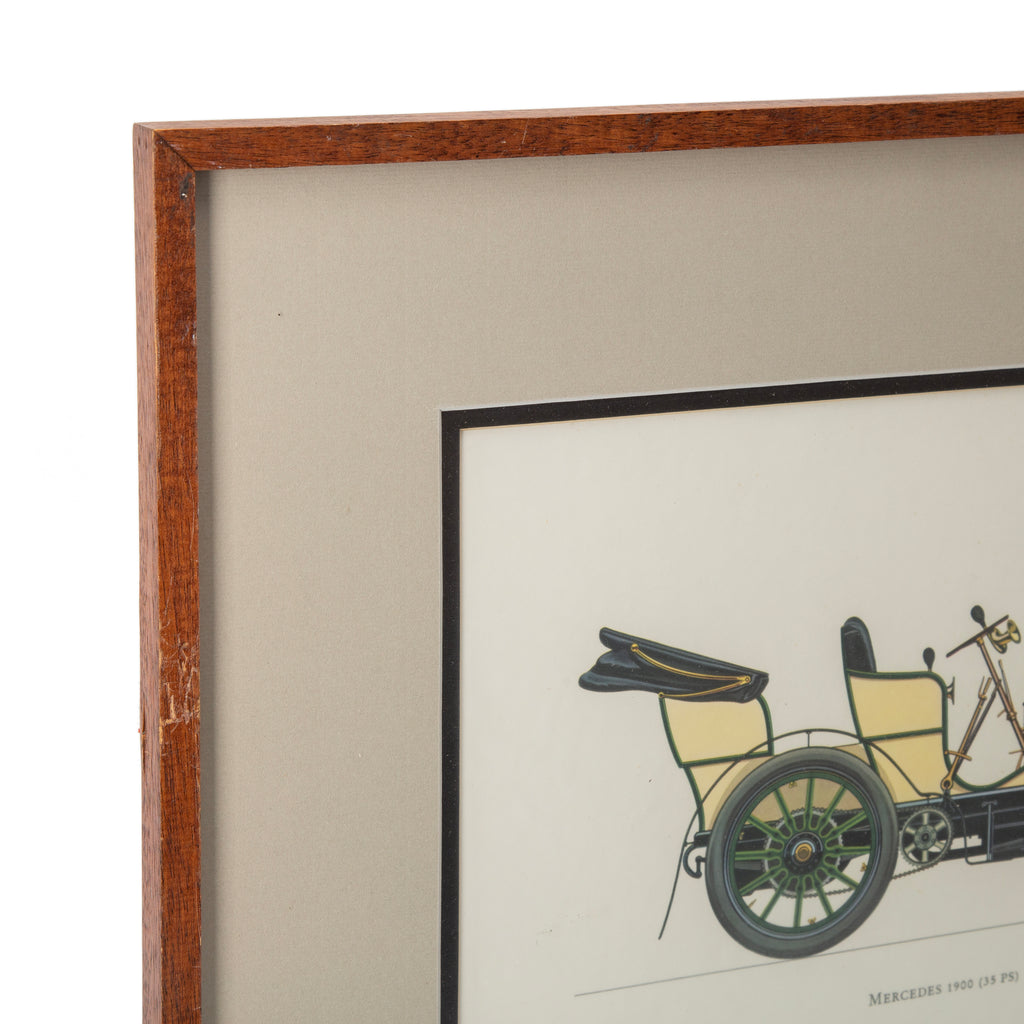 Distressed Brown Wood Framed Vintage Mercedes 1900 Car Print