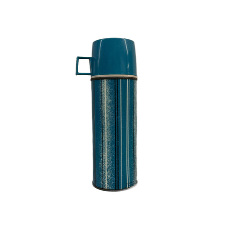 Teal Striped Metal Thermos