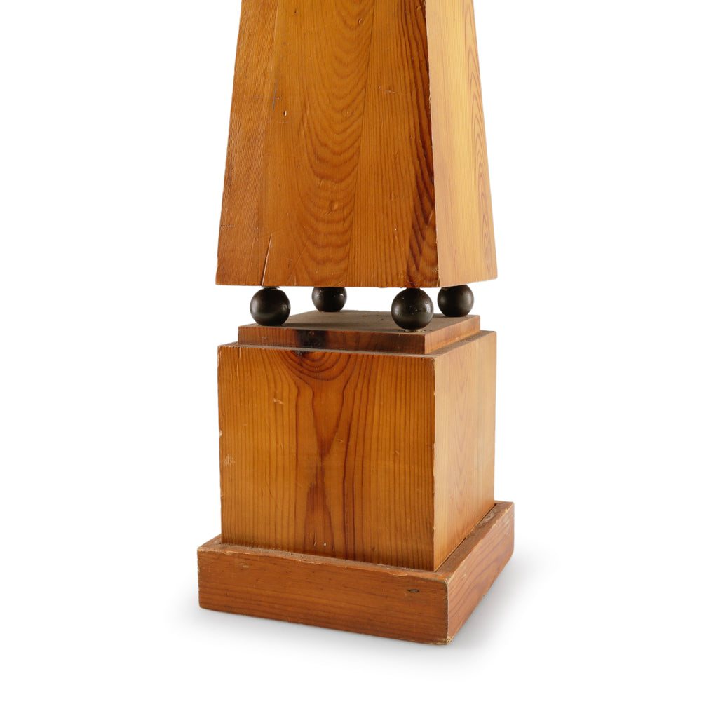Wood Tapered Obelisk Sculpture with Sphere Accents