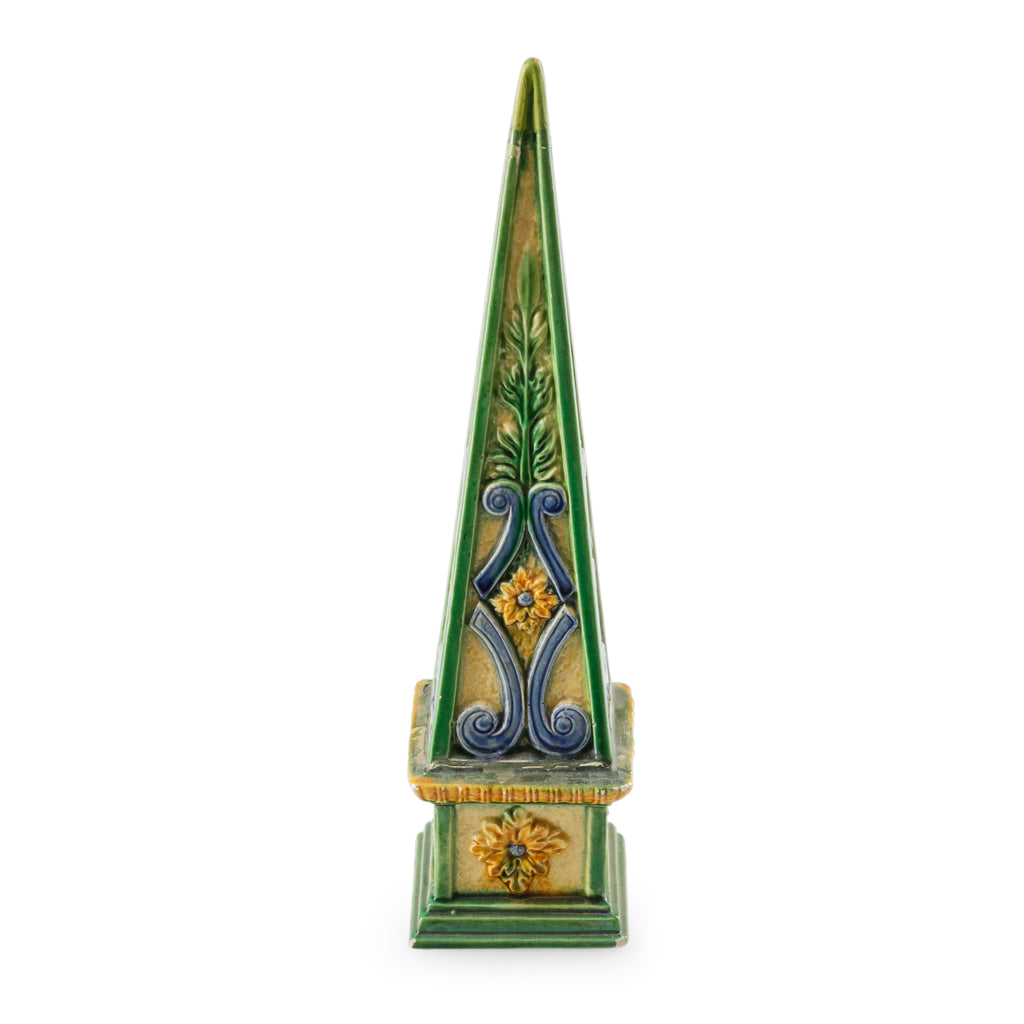 Green, Yellow & Blue Glazed Ceramic Obelisk