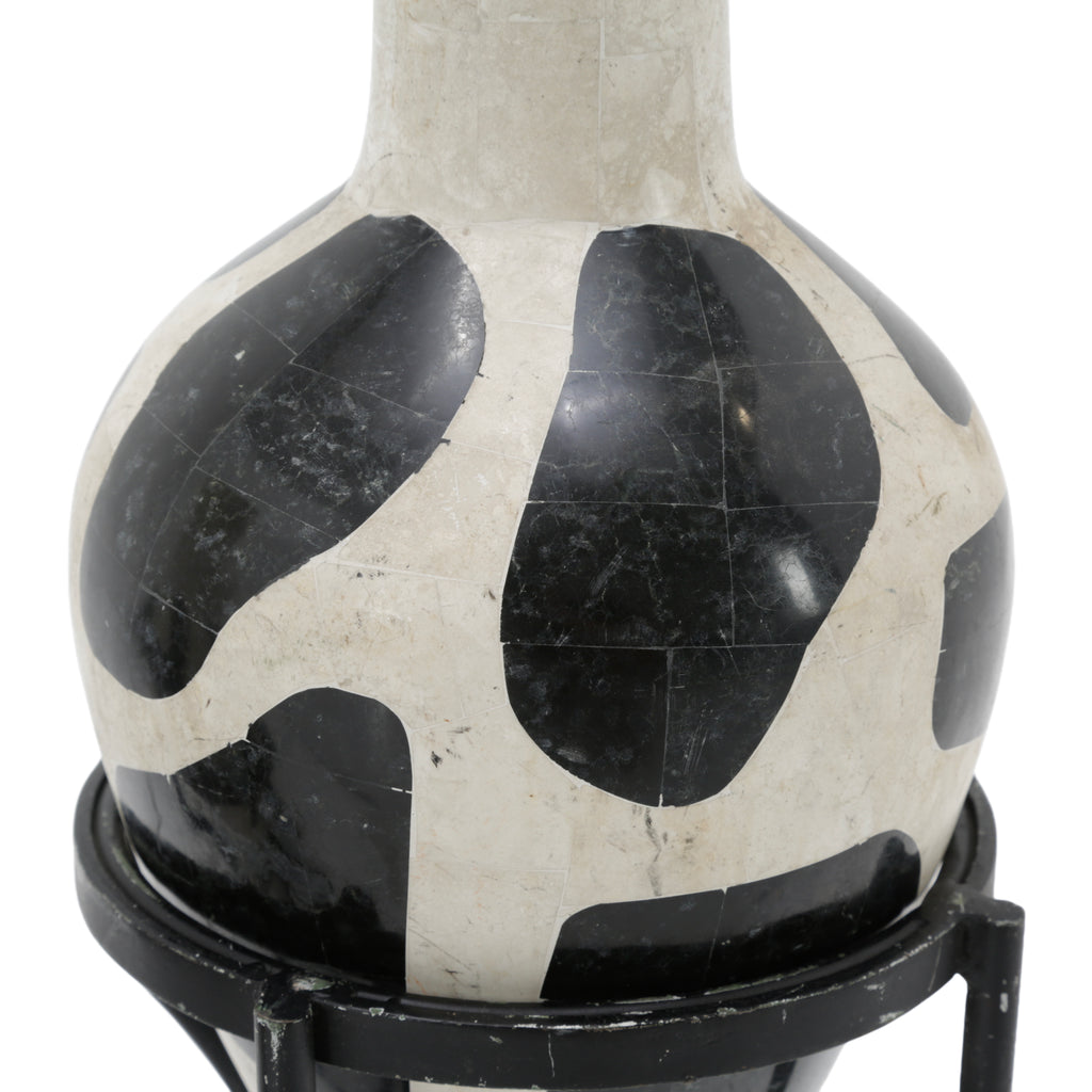 Set of 3 Black and Off-White Ceramic Vases