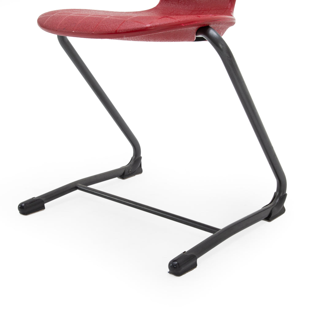 Red Plastic and Black Metal Cantilever Chair with Grid Texture