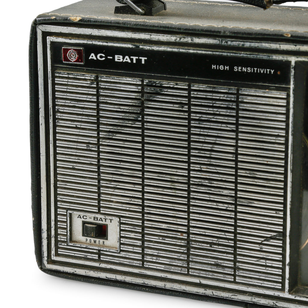 Black Leather and Silver Tone Portable AM Radio