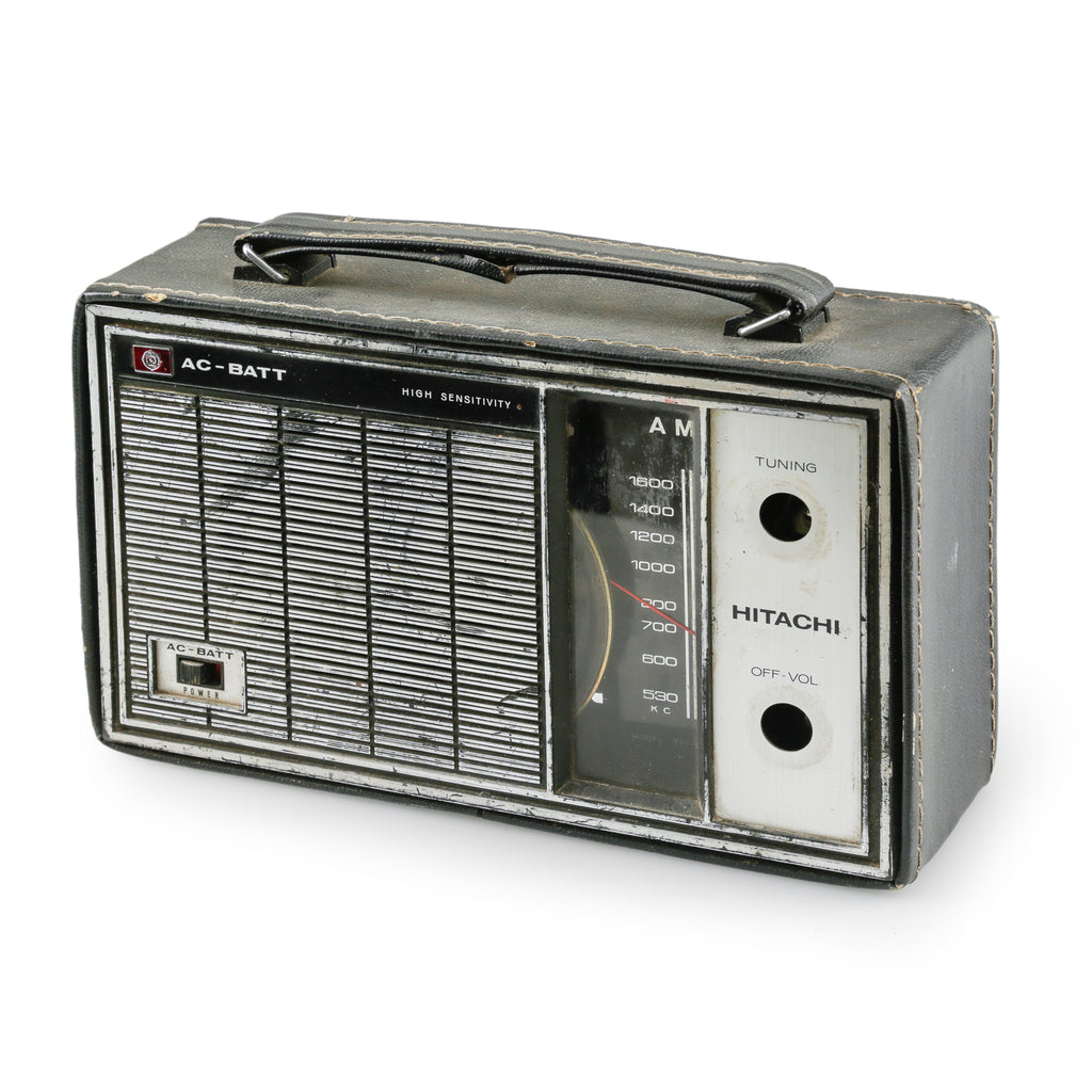 Black Leather and Silver Tone Portable AM Radio