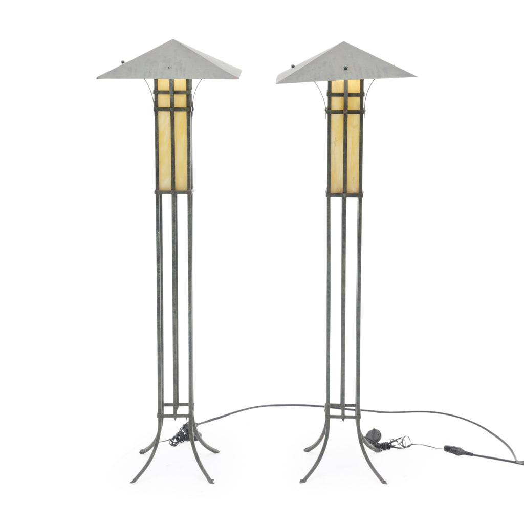 Amber Stained Glass Craftsman Floor Lamps