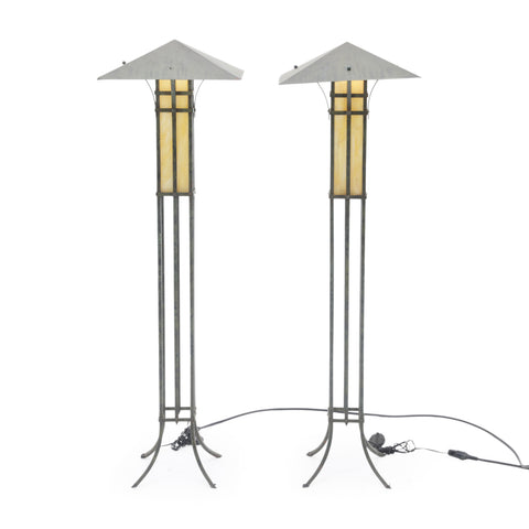 Amber Stained Glass Craftsman Floor Lamps