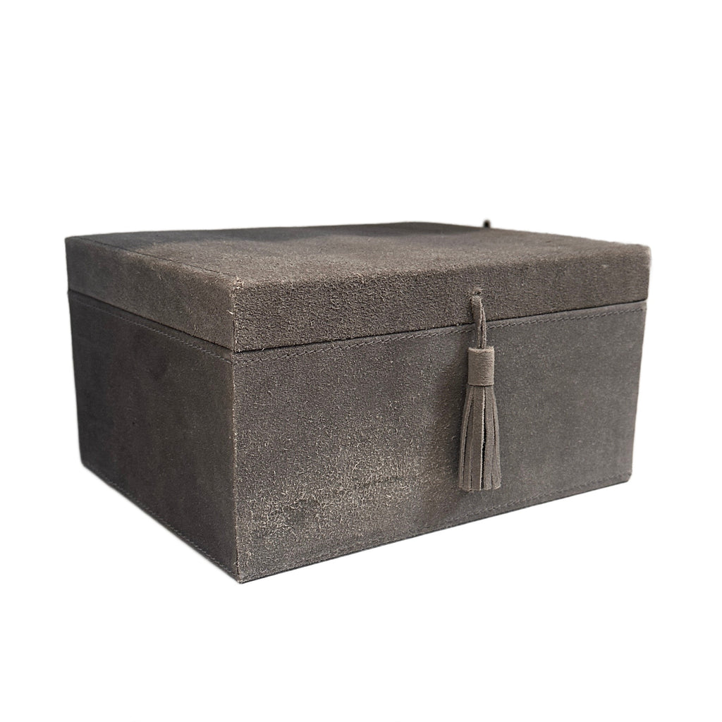 Gray Suede Decorative Box with Tassel - Large