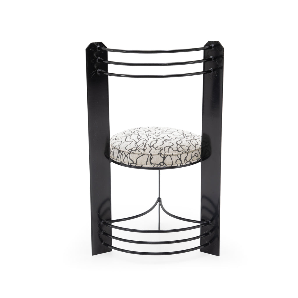 Black Metal Dining Chair with Abstract Upholstered Seat