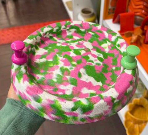 Bright Pink, Green & White Speckled Plastic Decorative Bowl