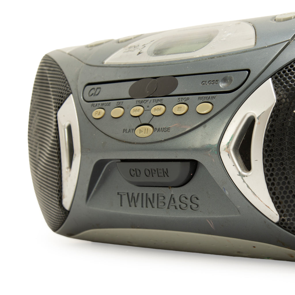 Silver and Gray Plastic Portable CD Cassette Boombox, RCA