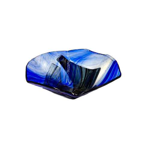 Blue Swirled Fused Glass Decorative Dish