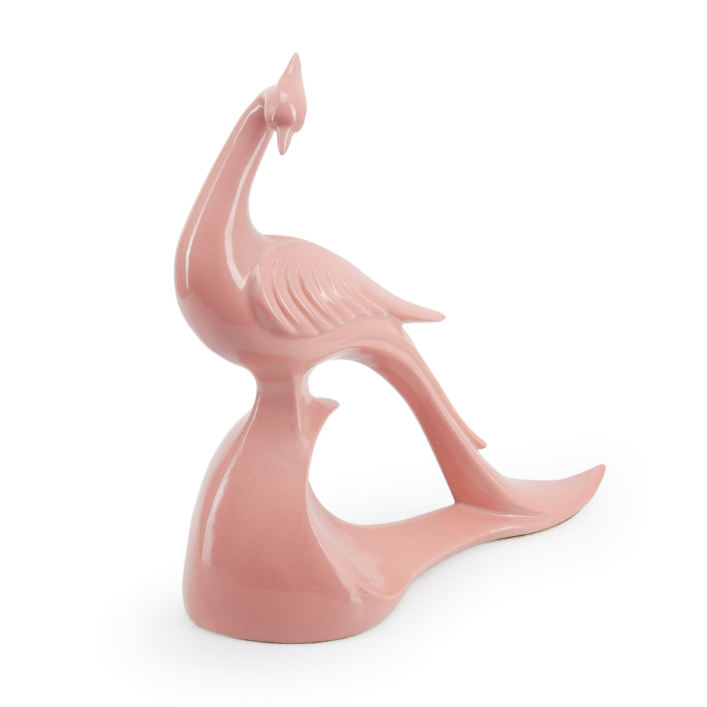 Pink Glazed Ceramic Stylized Bird Figurine