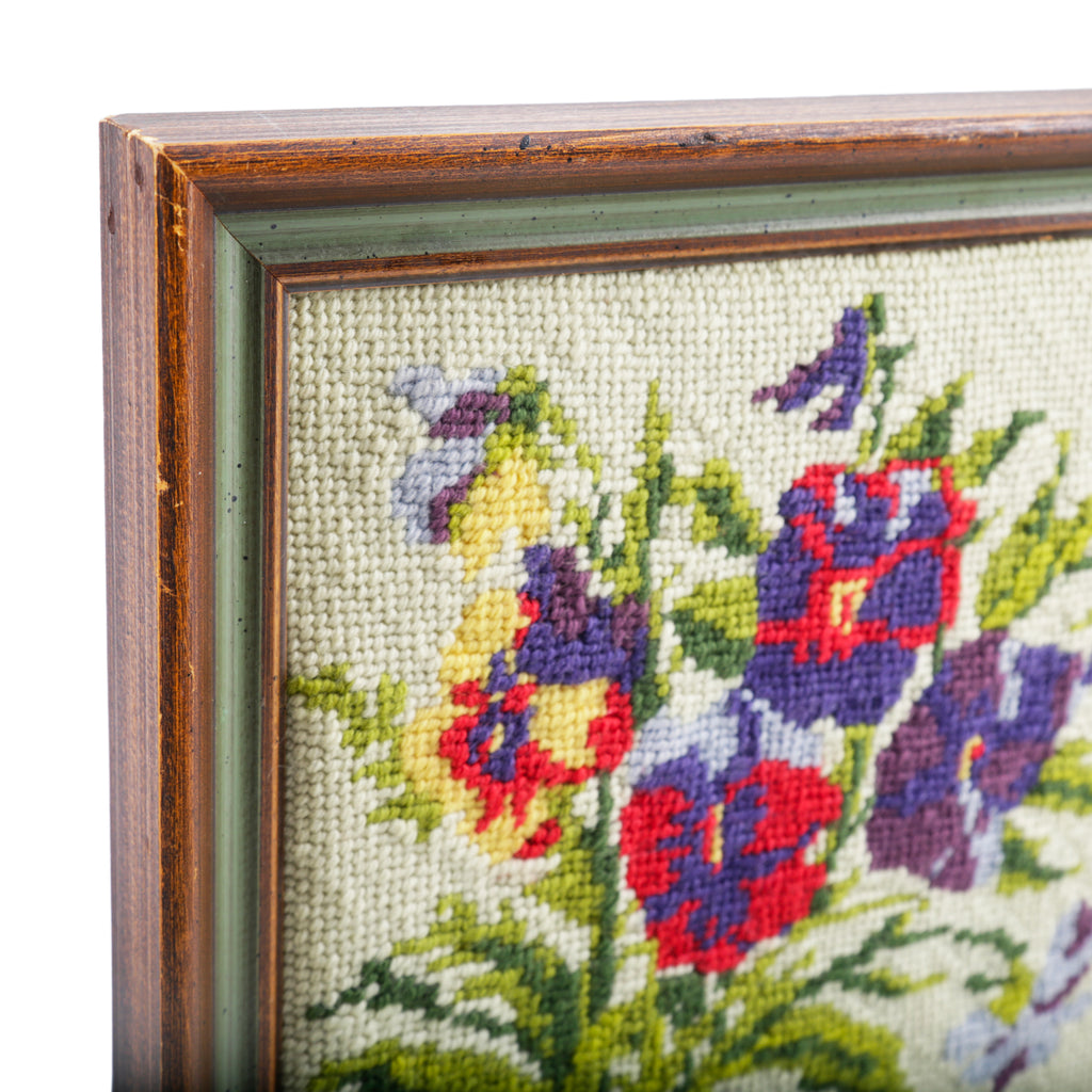 Wood Framed Floral Needlepoint Art