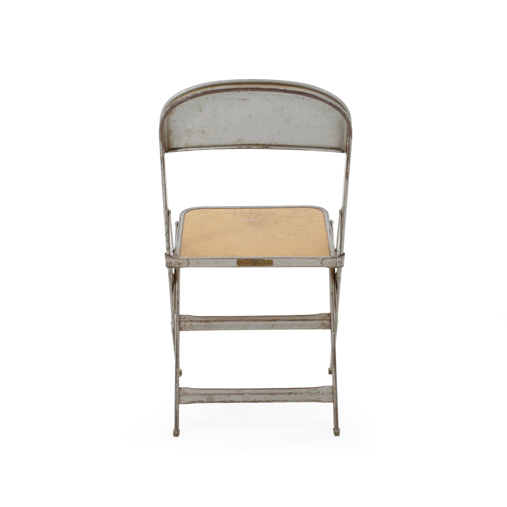 Gray Metal and Beige Wood Folding Chair