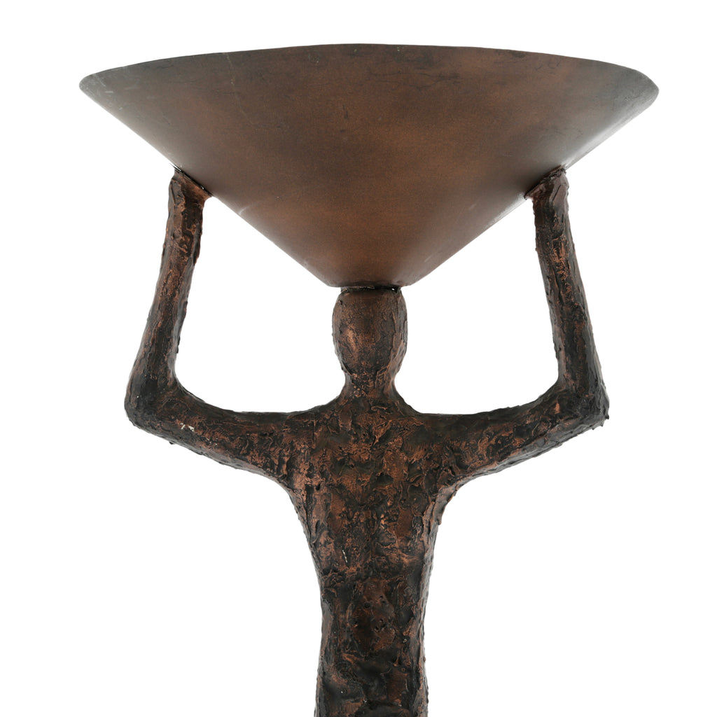 Bronze Brutalist Humanoid Sculpture with Bowl