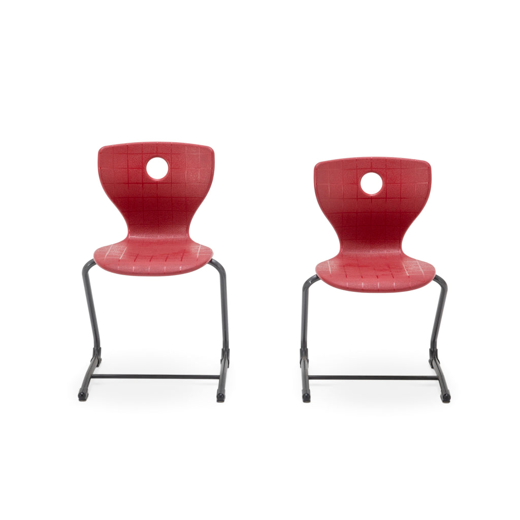 Red Plastic and Black Metal Cantilever Chair with Grid Texture