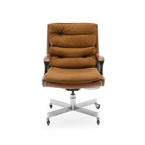 Mid-Century Brown Leather Swivel Executive Office Chair
