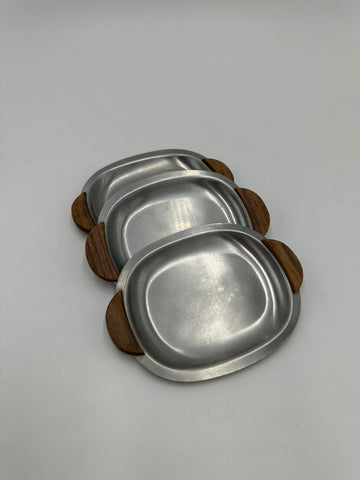 Set of Three Small Brushed Silver Metal Dishes